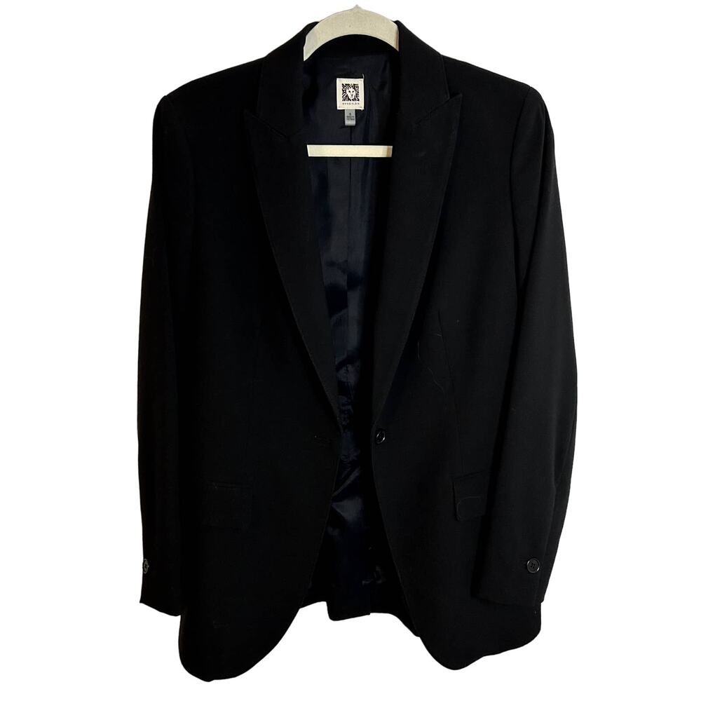 Ann Klein Lion Label Single Button Blazer Black Womens Size 8